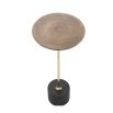 Brass round accent table mounted on black iron base