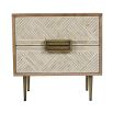 stunning natural wood bedside table with two drawers and decorative detailing