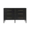Black finish six drawer chest with brass handles