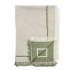 Green and white geometric throw with fringe detail