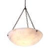 Alabaster dish-style pendant light with brass chain suspension