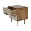 stunning natural wood bedside table with two drawers and decorative detailing