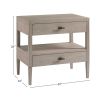 Off-white/grey bedside table with two drawers and shelf in the middle