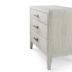 White washed three door bedside table with metal handles