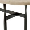 Travertine-topped console table set in a simplistic bronze finished base. 