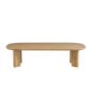 Scandi-inspired coffee table with light wood finish and turned-in legs