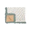 kids quilt and cushion set with blueberry design and ruffled striped edges