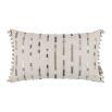 Embroidered cushion with stripes in tonal colours with bobble fringe.