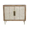 stunning natural toned two-door cabinet with bone tiled doors