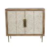 stunning natural toned two-door cabinet with bone tiled doors