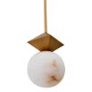 alabaster sphere pendant light with brass diamond top detail
