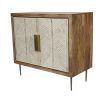 stunning natural toned two-door cabinet with bone tiled doors