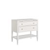 White bedside table with two drawers and pull out tray