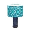 A stunning lampshade by Eva Sonaike with a turquoise African-inspired pattern