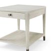 White wood side table with drawer and suspended shelf