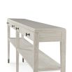Thin silhouette console table with white sea salt finish and two drawers