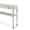 Thin silhouette console table with white sea salt finish and two drawers