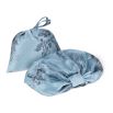 Blue silk hair wrap with black traditional artistic design
