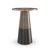 Sleek side table finished in bronze and brass with glass top