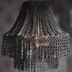Grey beechwood chandelier with layered hand-carved circular beads 
