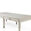 Whitewood coffee table with two drawers and ribbed metal knobs