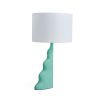 Blue glazed stoneware lamp with ivory lampshade