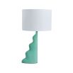 Blue glazed stoneware lamp with ivory lampshade