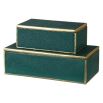 A luxury set of gorgeous emerald green boxes with a shagreen texture and gold leaf trim