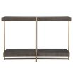 Modern grey console table with sleek stainless steel frame adorned in brushed brass