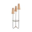 Natural rattan floor lamp with black steel legs and glass table