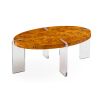Brown circular coffee table with acrylic legs