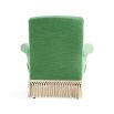 Green armchair with cream fringe bottom