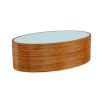 Brown oval reed coffee table with blue glass top