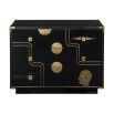 Black three-drawer chest with eclectic gold decorative elements