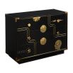 Black three-drawer chest with eclectic gold decorative elements