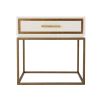 A stylish side table with a white high gloss varnish, a bamboo handle and finished with gold details