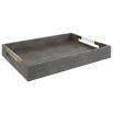 Shagreen textured grey tray with clear acrylic handles and brass accents