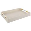 A sophisticated faux shagreen tray with beautiful brass details