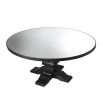 large round traditional dining table with mirrored table top 