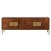 Wooden TV cabinet with square brass handles and feet