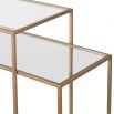 Contemporary gold finish console table with multiple glass shelves