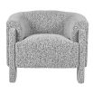 Curved grey armchair in boucle grey finish