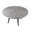 Contemporary grey wooden round dining table with black iron legs