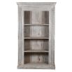 A charming bookcase with an off-white distressed finish