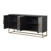 Luxury black bone sunray credenza sideboard with brass accents