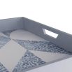 blue tray with patterned base and inset handles