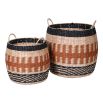Set of two woven baskets in orange and black