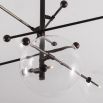 Retro industrial style 6 arm chandelier in gunmetal black finish with 6 clear glass globe bulbs