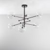 Retro industrial style 6 arm chandelier in gunmetal black finish with 6 clear glass globe bulbs