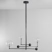 Black gunmetal finish chandelier with rotational arm fixture and clear glass globe design